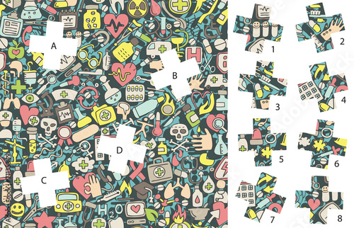 Medicine: Match pieces, visual game. Solution in hidden layer!