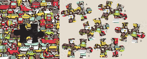 Find missing transportation piece, visual game. Solution in hidd