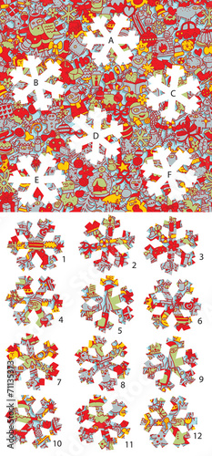 Christmas: Match pieces, visual game. Solution in hidden layer!
