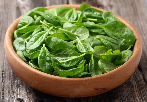 Spinach in a wooden plate