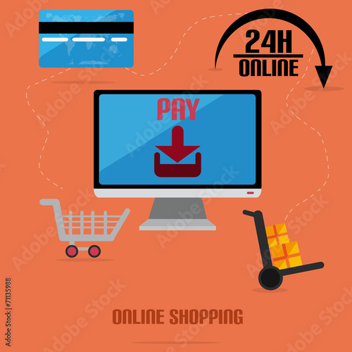 Online Shopping With Flat Monitor And Credit Card