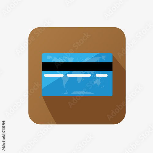 Flat Blue Credit Card With World Map With Long Shadow