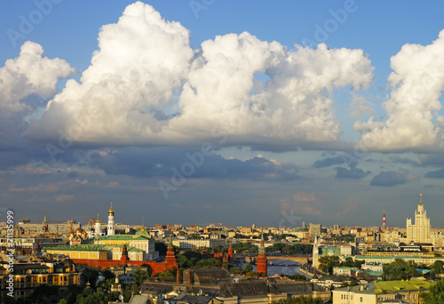 Cumulus clouds over Moscow city center and Kremlin panorama skyl photo