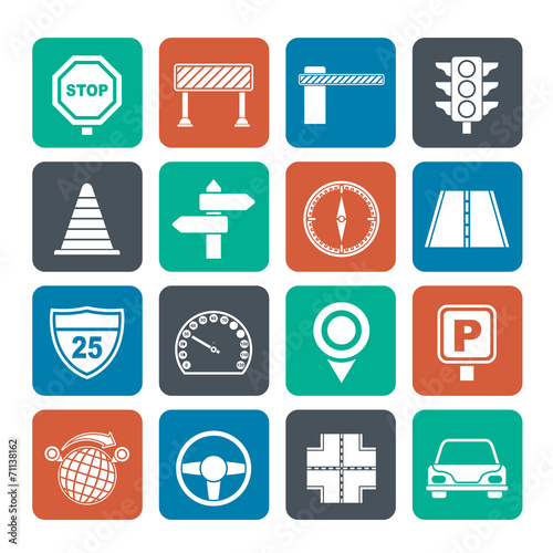Silhouette Road and Traffic Icons