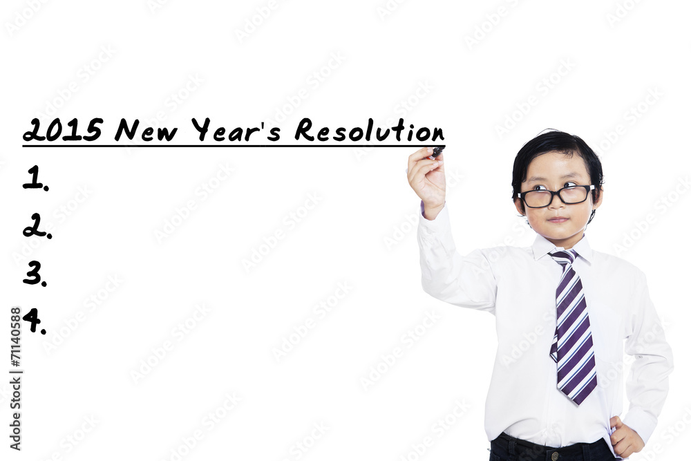 Little boy makes resolutions in 2015 Little boy makes resolutions in 2015