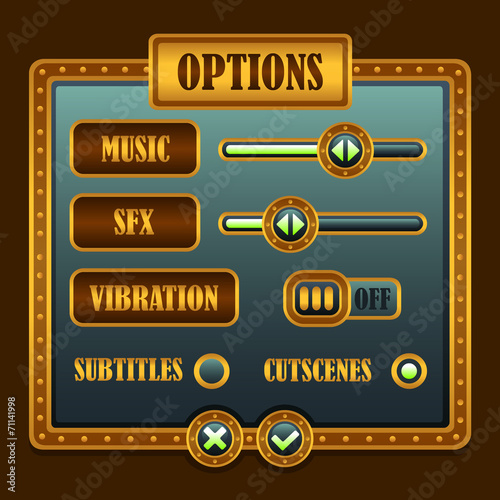 Option menu steampunk style game buttons