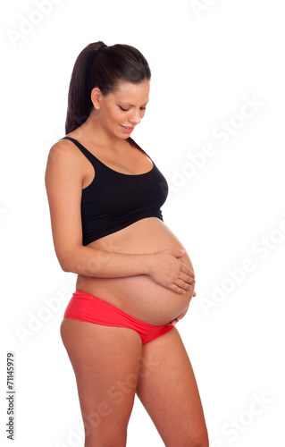 Brunette pregnant in underwear