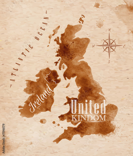 Quadro su tela Map United kingdom and Scotland retro