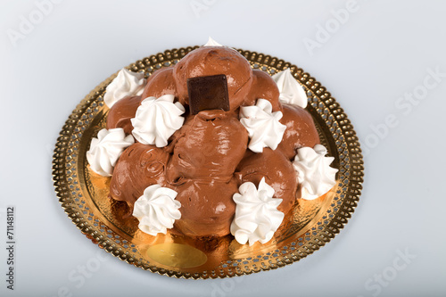 Italian pastry: chocolate profiteroles photo