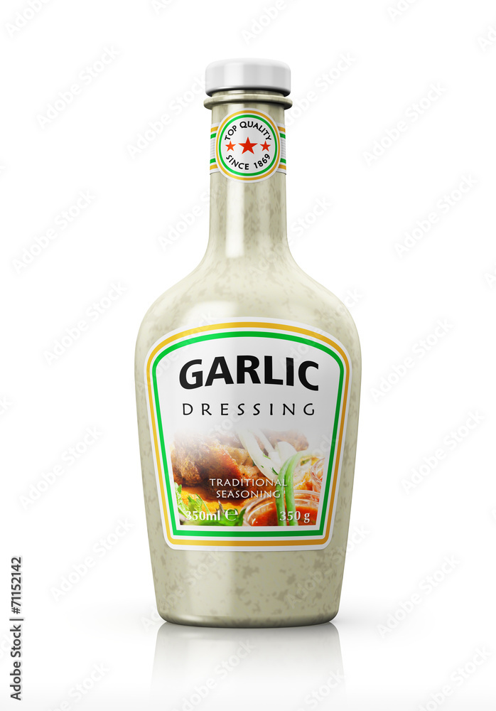 Bottle with garlic dressing Bottle with garlic dressing