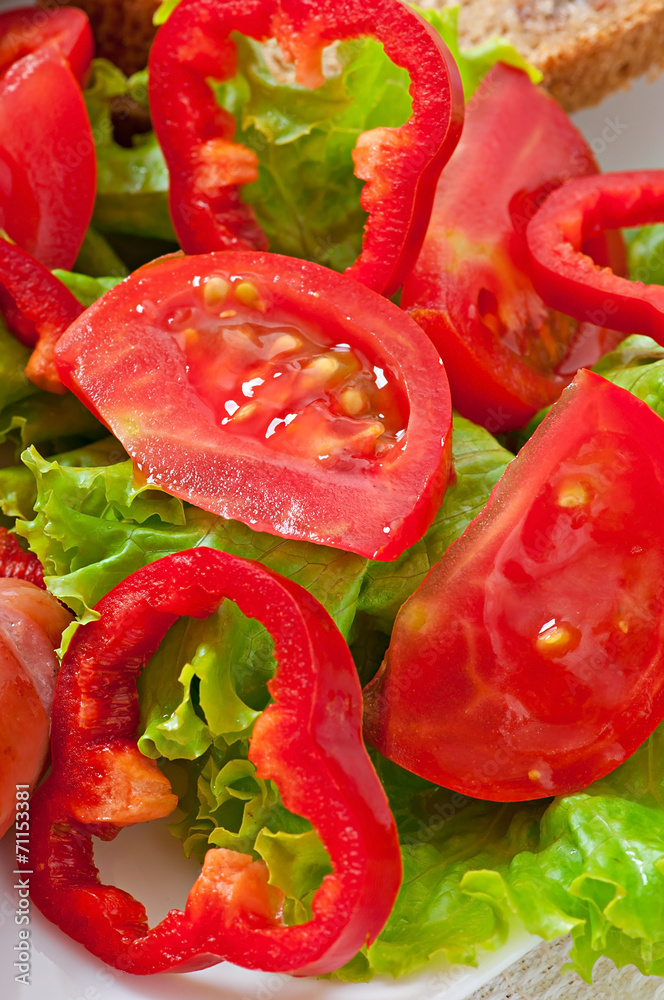 Fresh vegetable salad - tomatoes, paprika and lettuce Fresh vegetable salad - tomatoes, paprika and lettuce