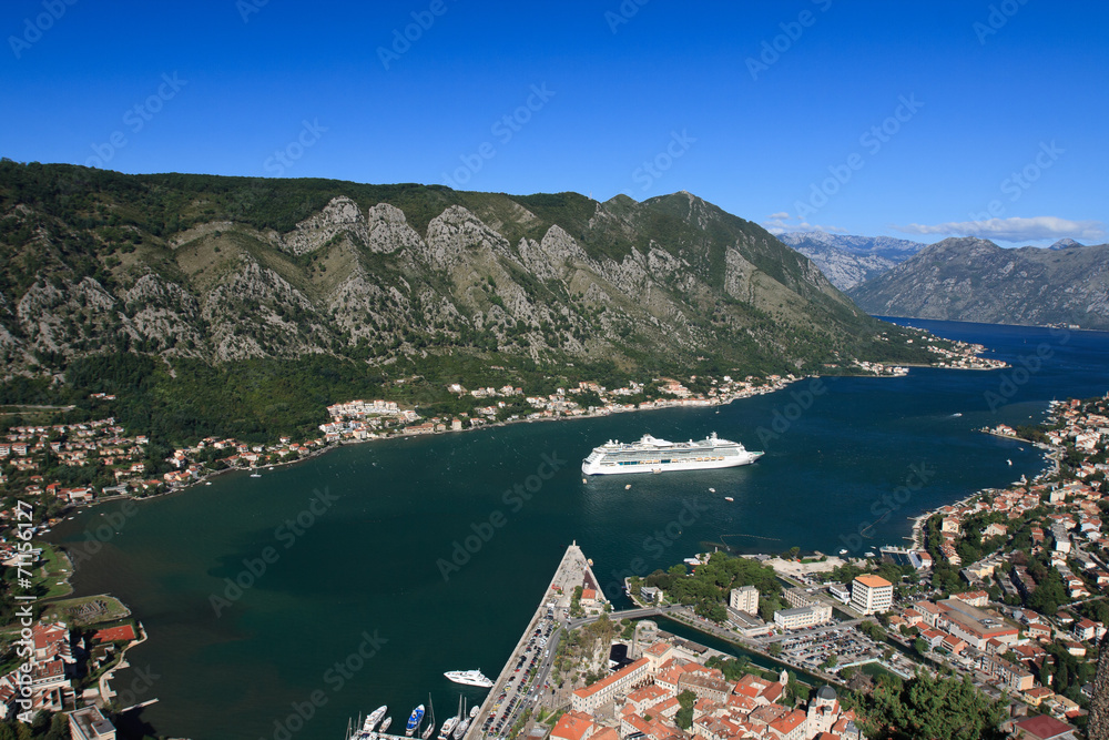 cruise ship in the Bay of Kotor in Montenegro.