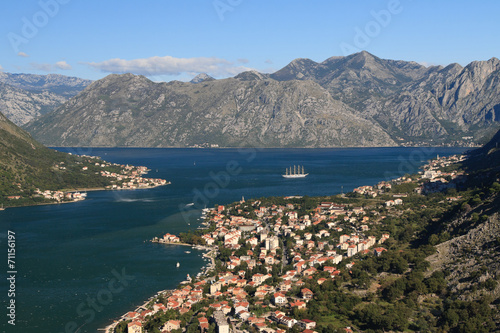 Panoramma the Bay of Kotor. View of the city and mountains