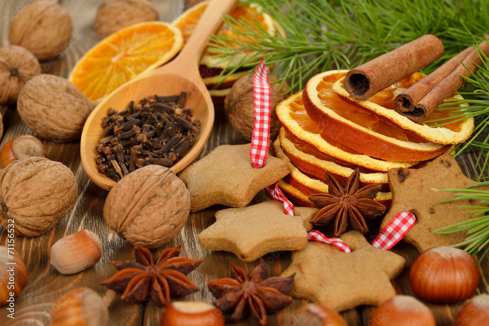 Christmas ingredients and cookies Christmas ingredients and cookies