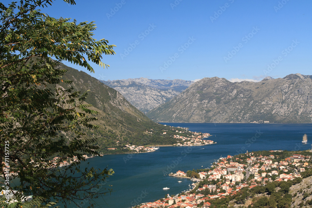 Beautiful view of the bay of Kotor with bird's-eye view