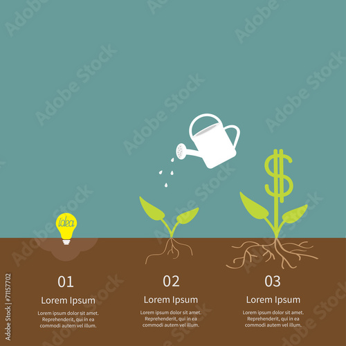 Idea bulb watering can dollar plant infographic growth concept 