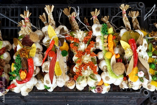 garlic and chilly paprica in ornamental garlands