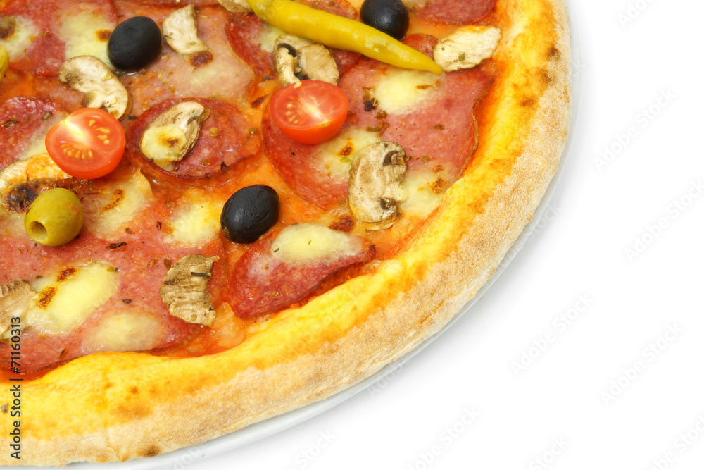 close up big italian salami pizza with pepperoni close up big italian salami pizza with pepperoni