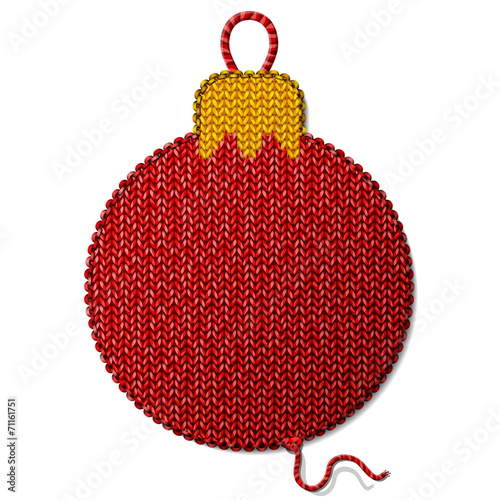 Bauble symbol of knitted fabric isolated on white background