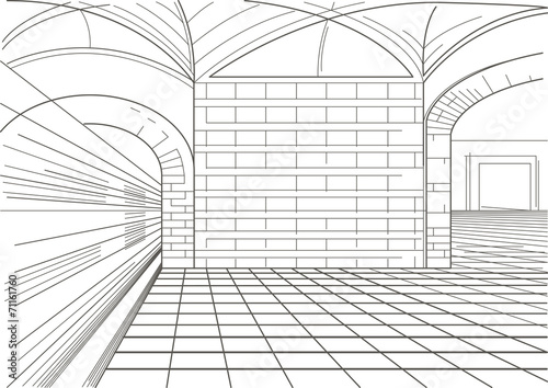 Linear sketch of interior of metro station