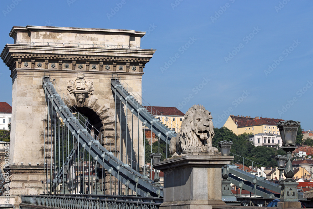 lion statue chain bridge Budapest