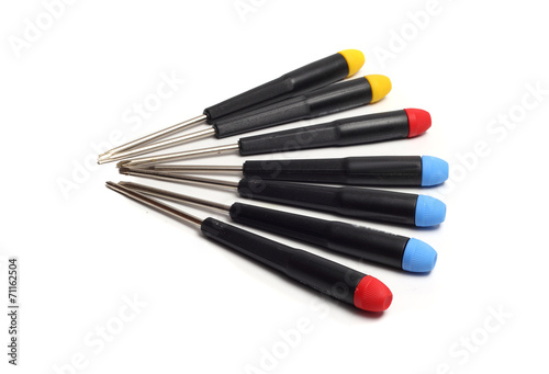 seven screwdrivers with colorful handles