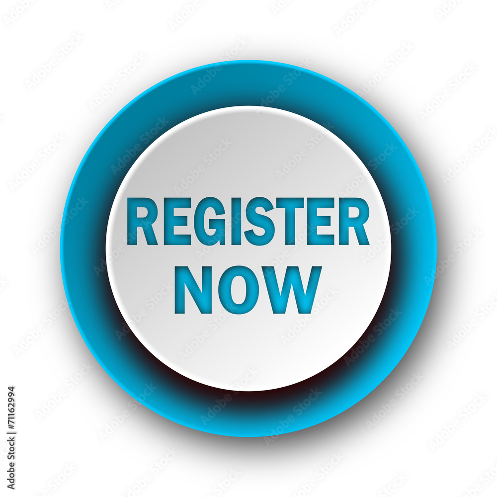 register now blue modern web icon on white background register now blue modern web icon on white background