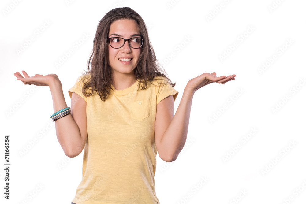 Cute Young Girl Glasses posing isolated surprised Cute Young Girl Glasses posing isolated surprised