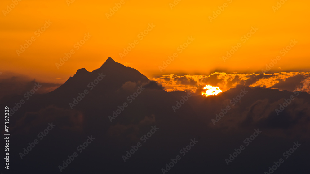 Sunrise at holy mountain Athos in Chalkidiki