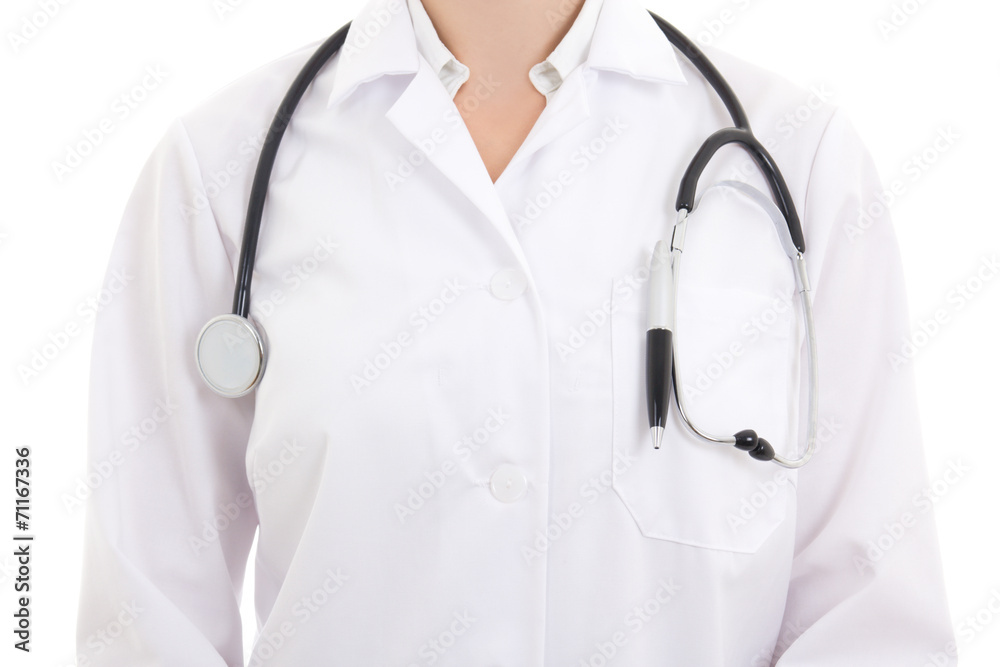 Close up of a doctor's white coat and stethoscope Close up of a doctor's white coat and stethoscope