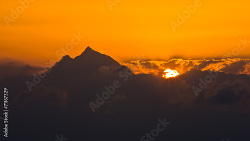 Sunrise at holy mountain Athos in Chalkidiki