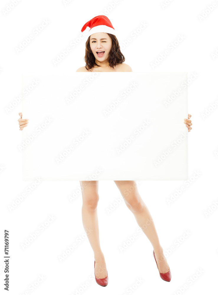 pretty young woman holding a empty white board.isolated on white pretty young woman holding a empty white board.isolated on white