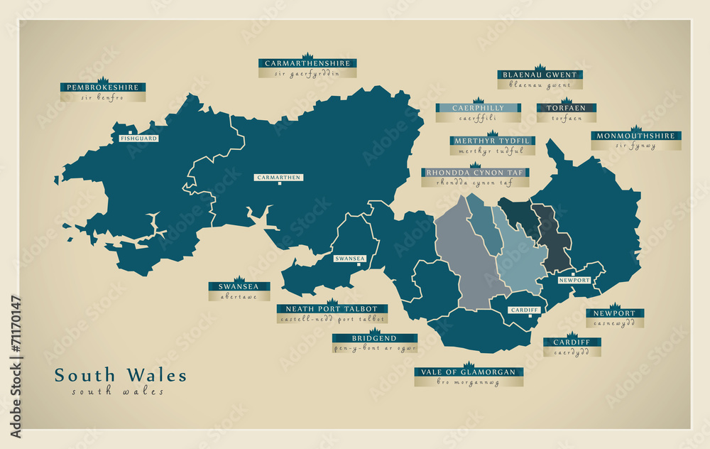 Modern Map - South Wales UK