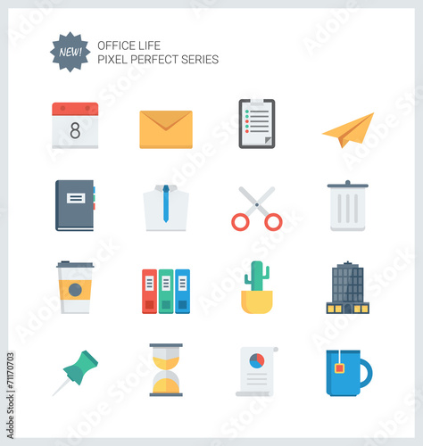 Pixel perfect office tools flat icons