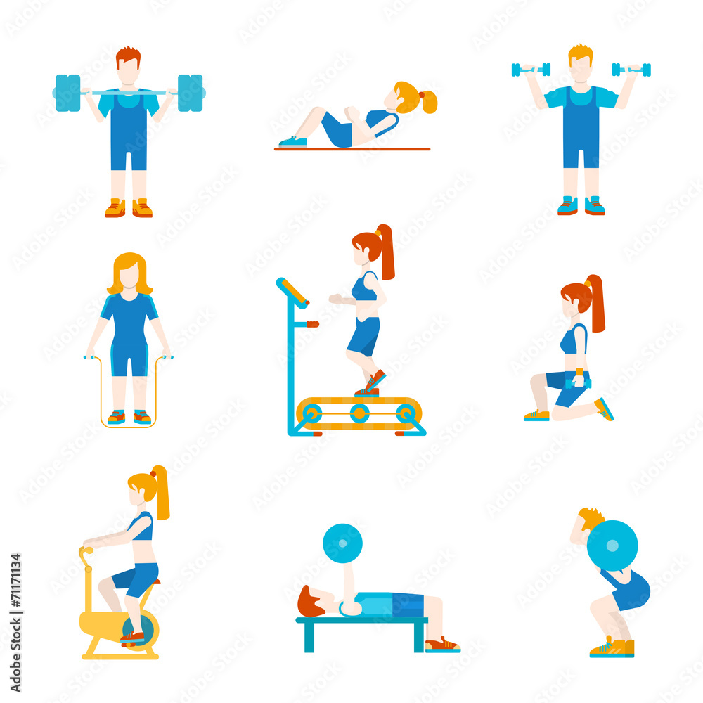 Flat style sports workout people figures infographics user icons