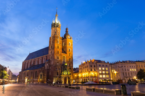 St. Mary s Church at night in Krakow  Poland.