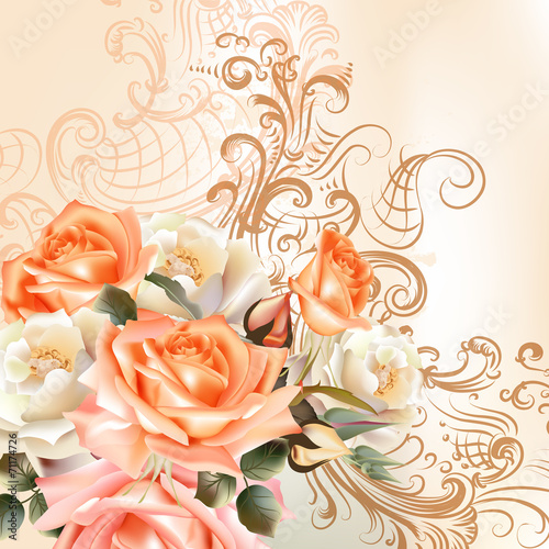 Floral   pattern with roses in watercolor style