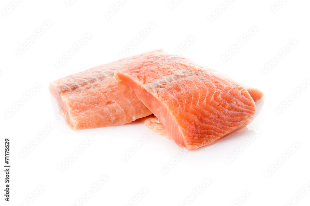 fresh salmon steak over white background fresh salmon steak over white background