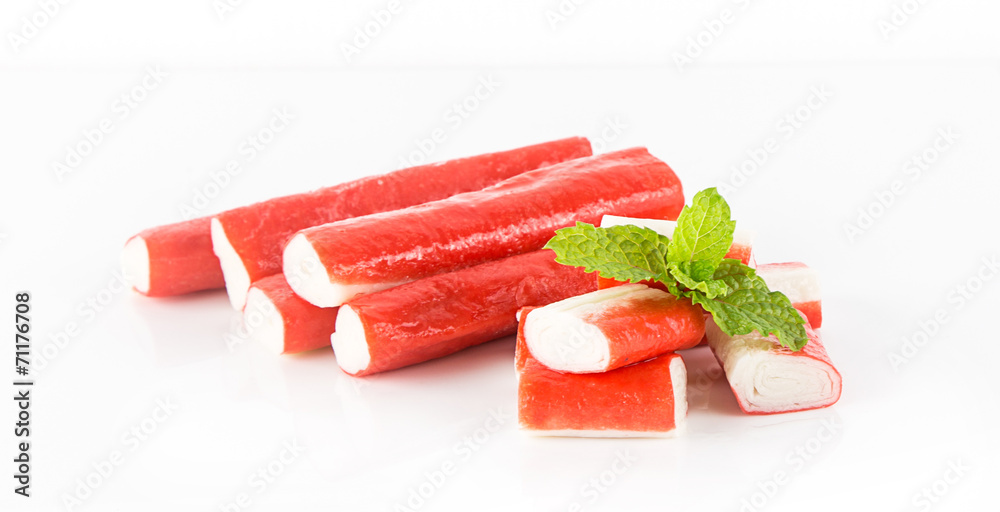 Group of imitation crab stick on white Group of imitation crab stick on white