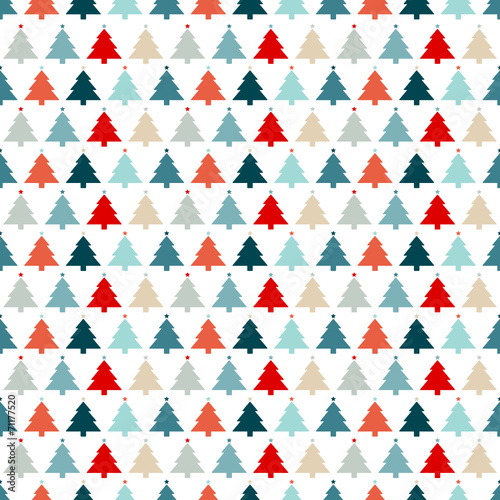 Seamless Pattern Christmas Trees Stars Red/Blue