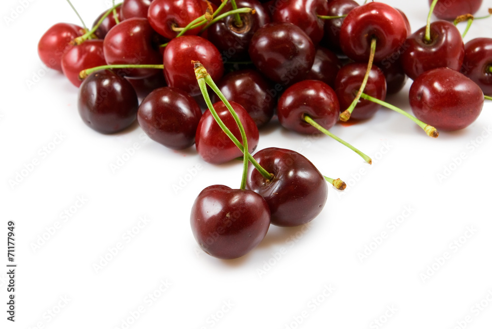 image of cherries on white background closeup image of cherries on white background closeup