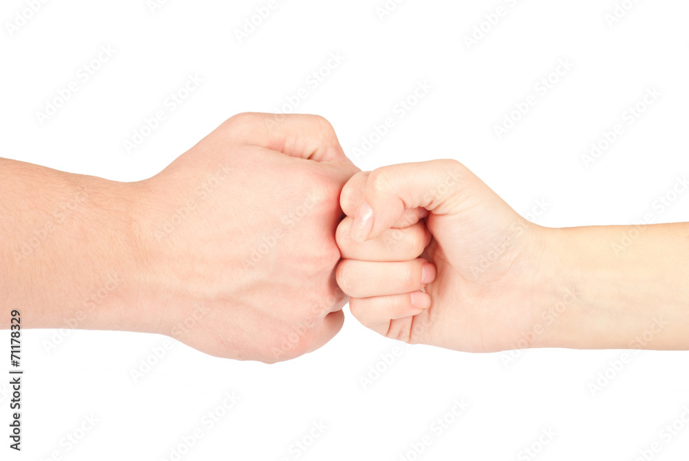Two hands: man and woman, isolated on white Two hands: man and woman, isolated on white