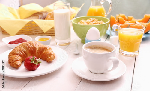 Table set for breakfast with healthy food