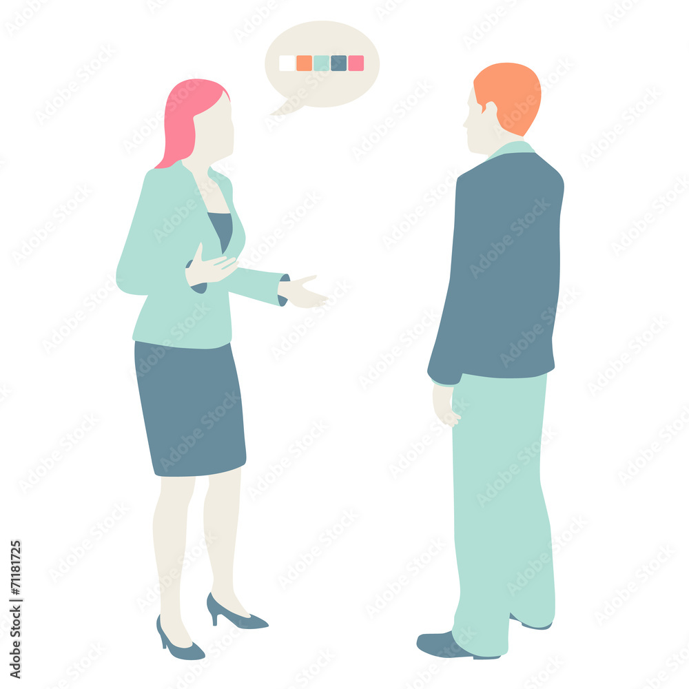 Women and Men Communicate, flat design, pastel colors Women and Men Communicate, flat design, pastel colors