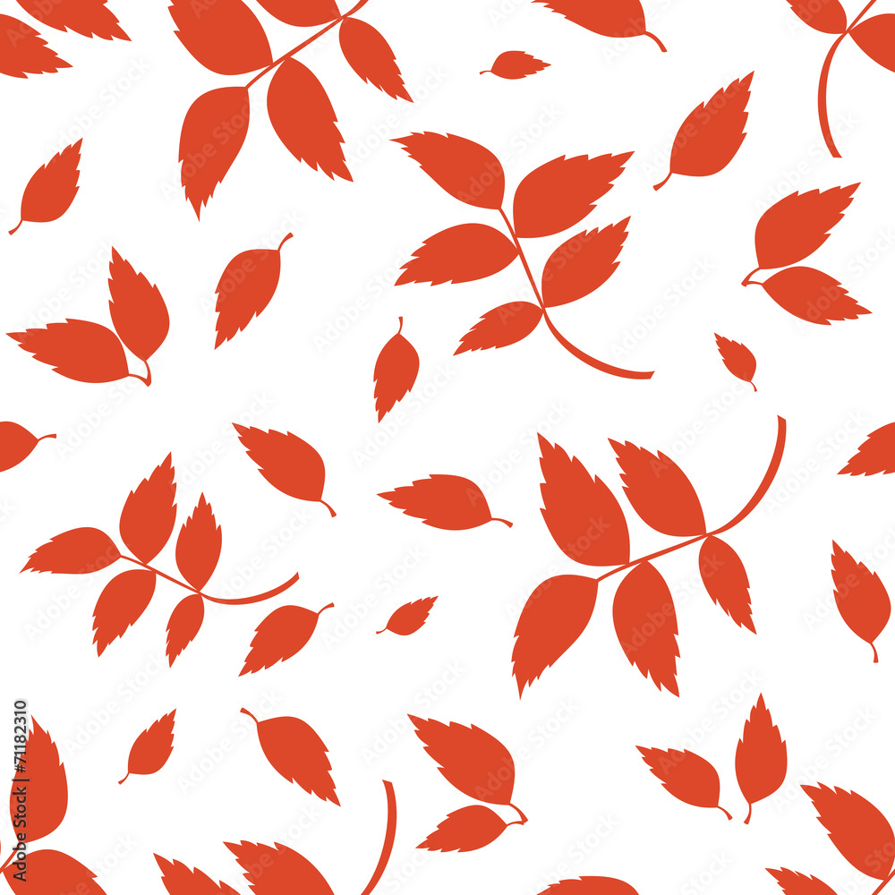 Fototapeta premium Seamless pattern with red autumn leaves on white. Vector.