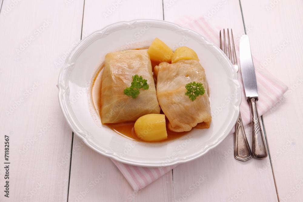 Cabbage rolls with potato, parsley
