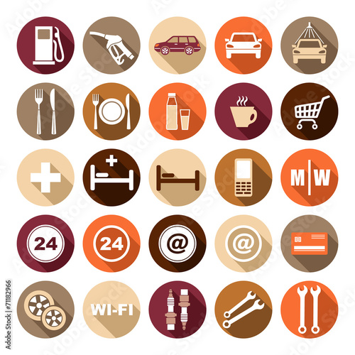 Flat icons of gas station. vector
