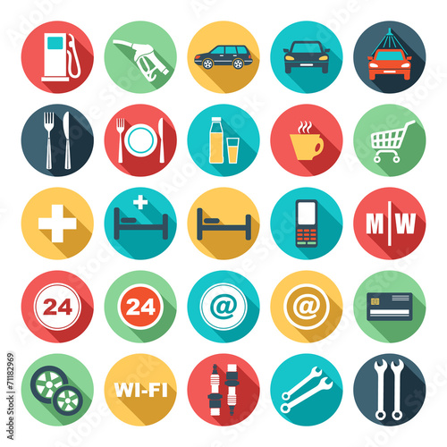 Flat icons of gas station. vector