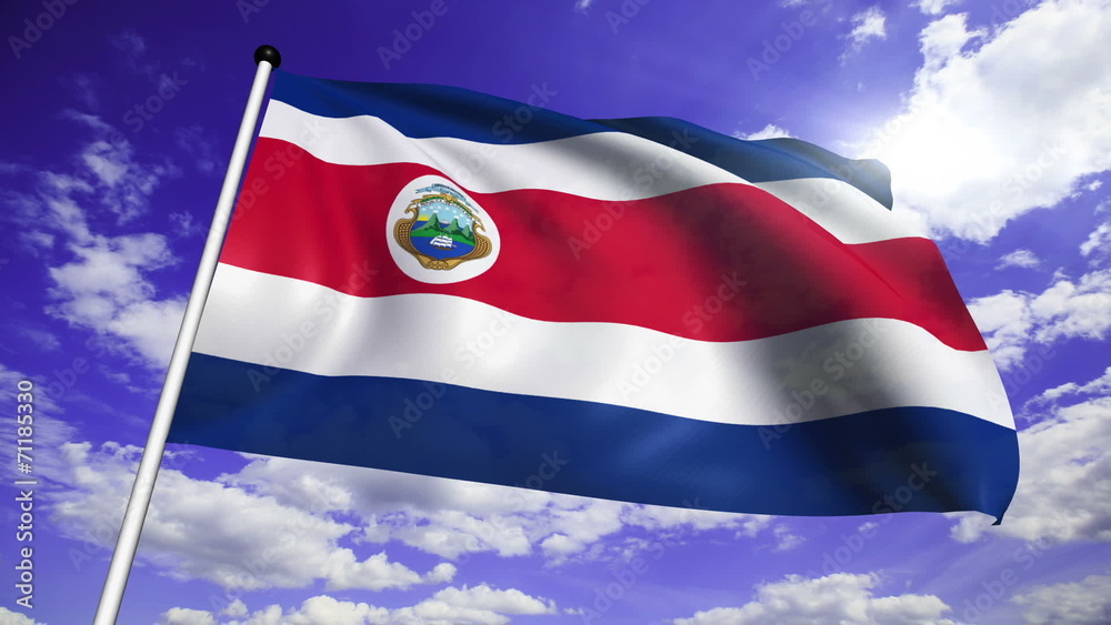flag of Costa Rica with fabric structure against a cloudy sky flag of Costa Rica with fabric structure against a cloudy sky