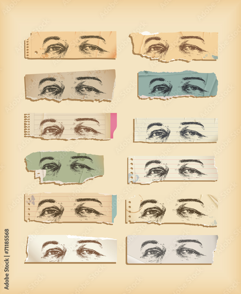 man drawing eyes- different papers man drawing eyes- different papers